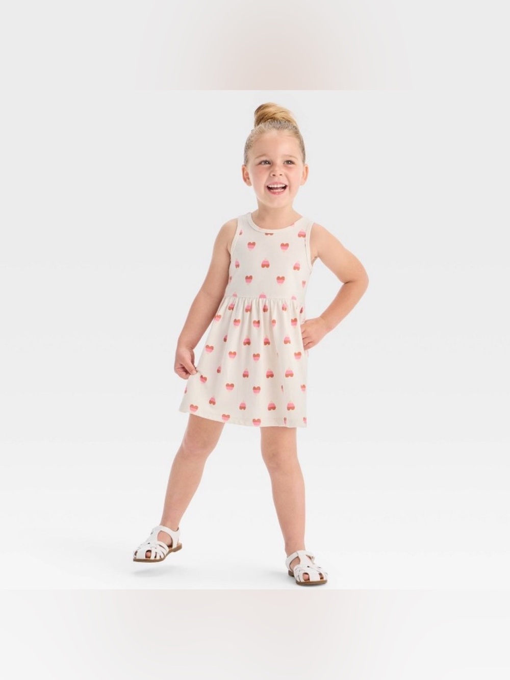 Cat & Jack|Baby Girls/toddler off White Tank Dress w boho Pink Heart Printโขโขโข2T - Picture 3 of 8